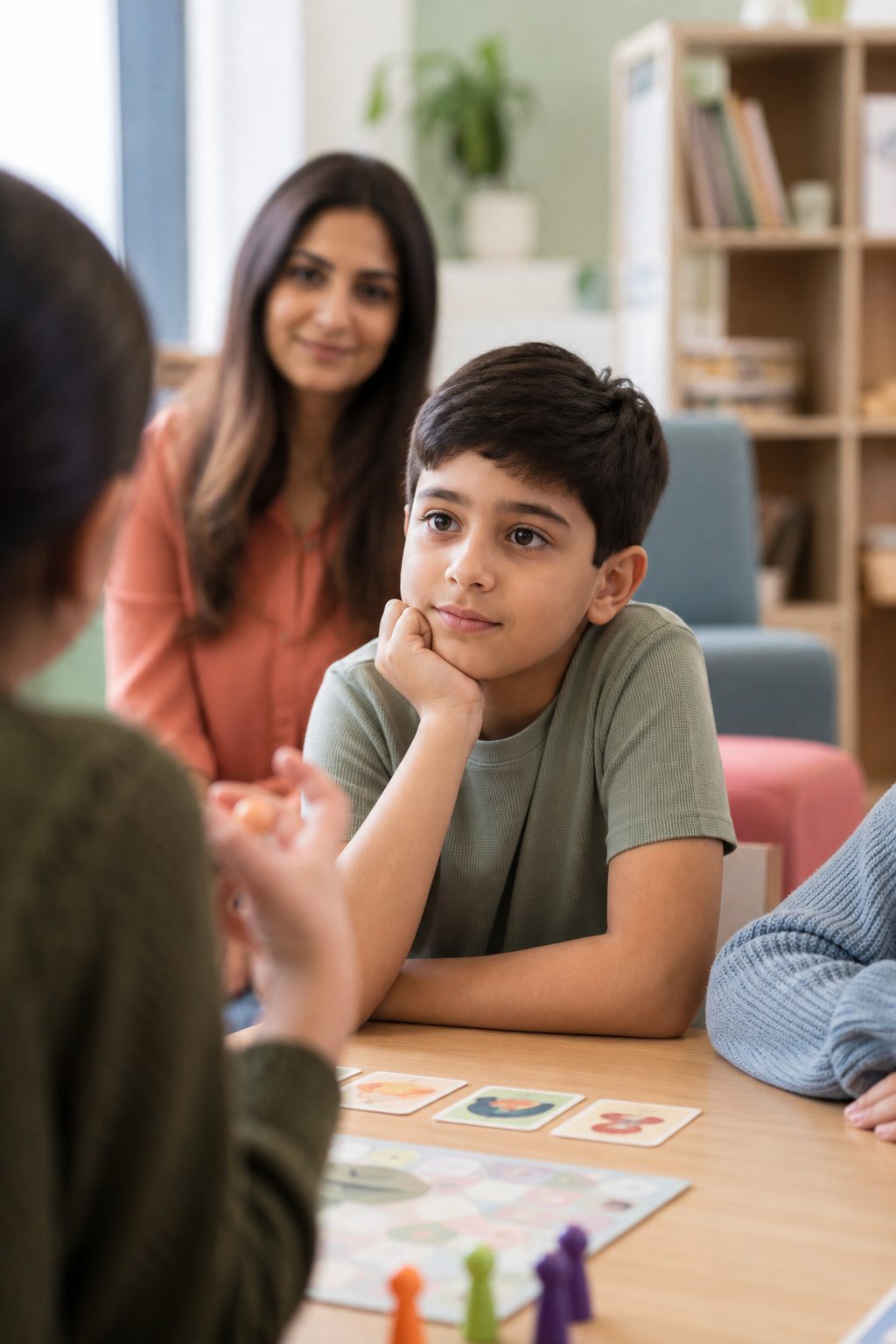 Child participating in a supportive social skills group activity